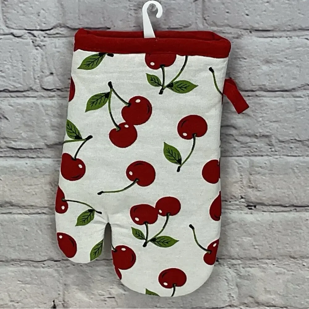 🍒Cherry Theme🍒3 Piece Kitchen Linens Farmhouse Dish Towel Oven Mitt Pot Holder
